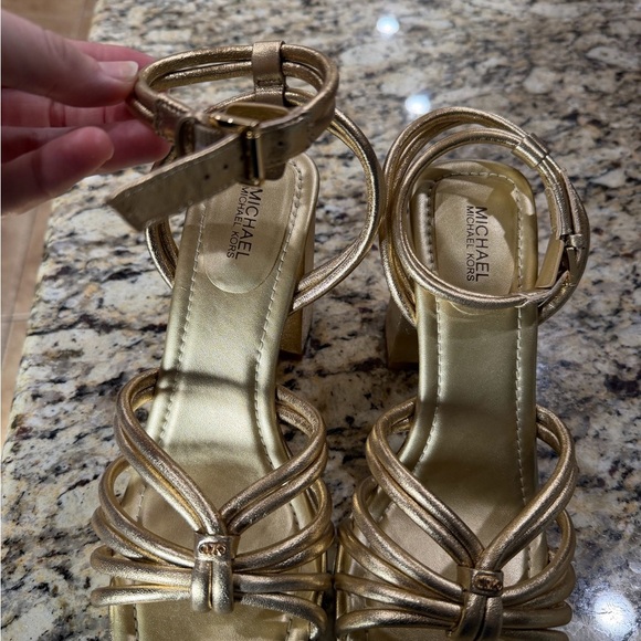 Michael Kors Gold Strappy Chunky Heels - Picture 5 of 8